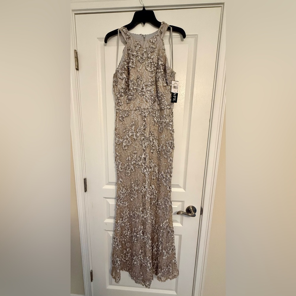 XSCAPE Soutache Lace Halter Neck Sleeveless Sheath Gown